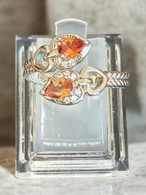 Orange Teardrop Double-Leaf Ring